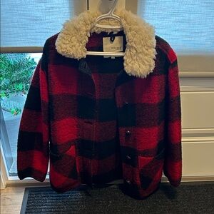 Wilfred Red and Black Jacket with Faux Fur